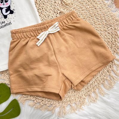 Conj. Blusa Raposinha com Panda e Bermuda - Off White e Cappuccino